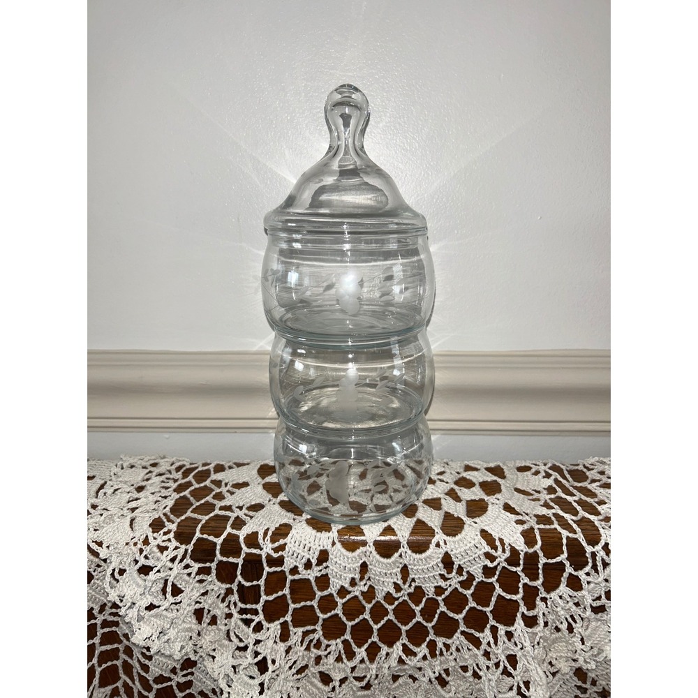 Vintage Princess House Etched Glass 3 Tier Stacking Candy Dish